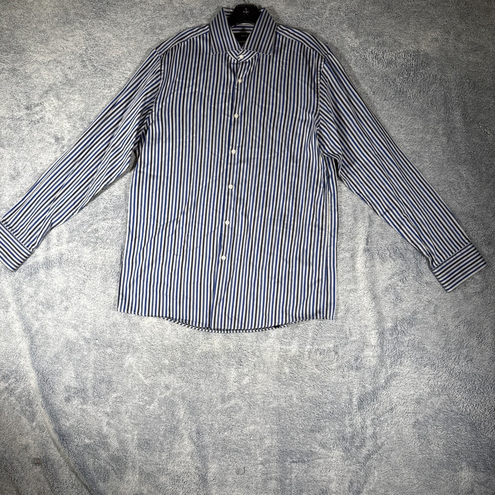 Hugo Boss Button‎ Up Dress Shirt Size 16 Striped Long Sleeve Sharp Fit 34/35